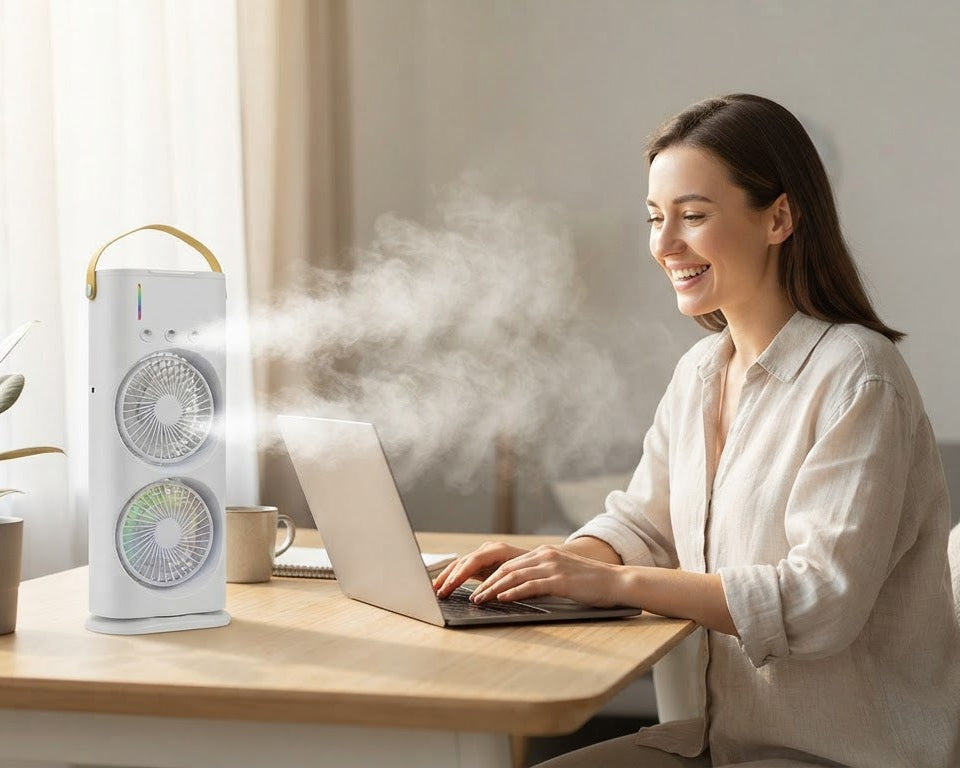 Ventilateur  3 en 1  Rechargeable — Fraîcheur Instantanée, Partout